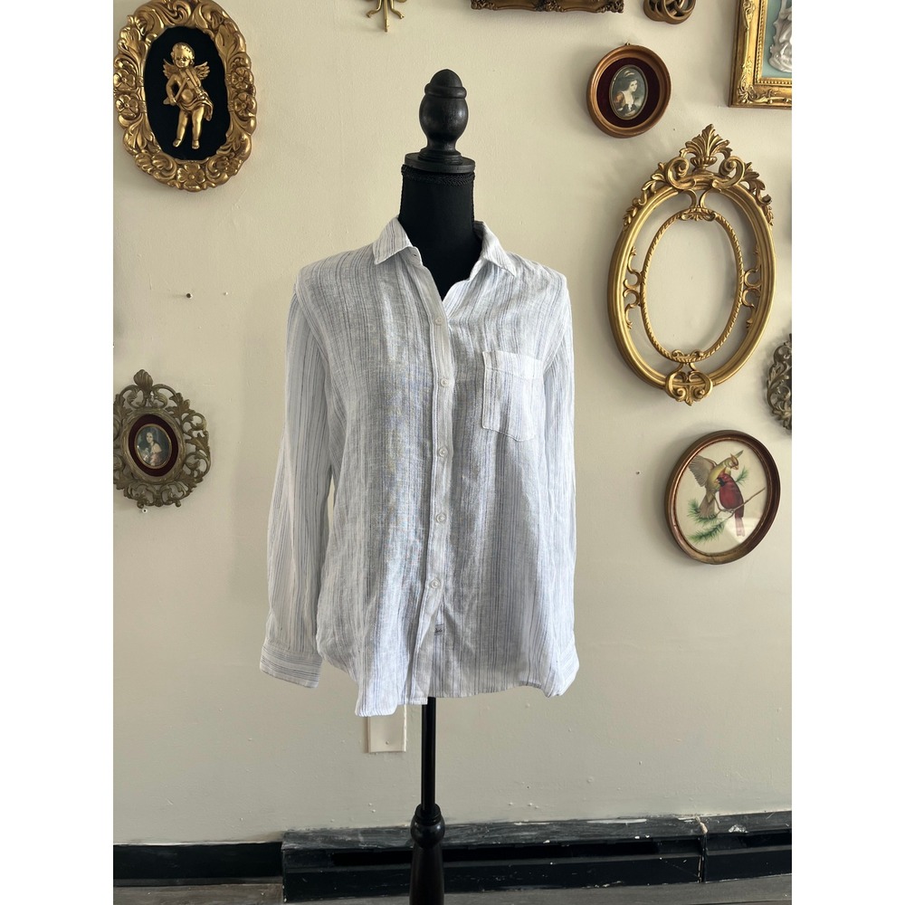 Rails Blue/White Striped Button Down Lurex Metallic Shirt XS